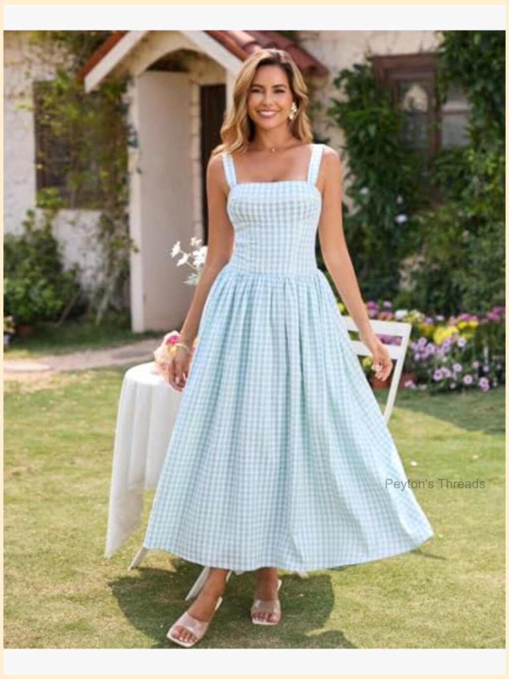 Flowy Square Neck Sleeveless Midi Dress with Pockets Wedding Guest - Picture 2 of 7